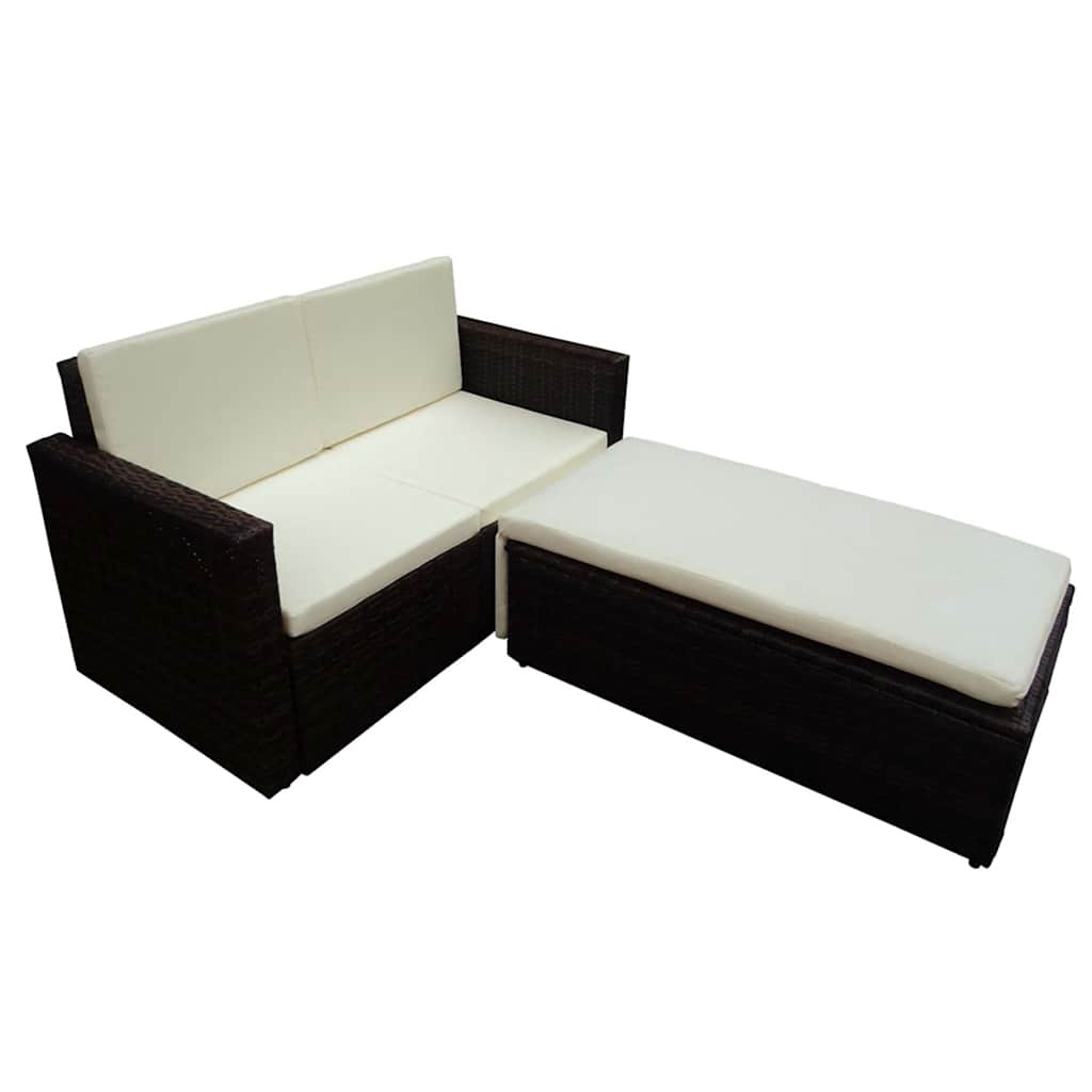 2-tlg. Garten-Lounge-Set mit Kissen Poly Rattan Braun