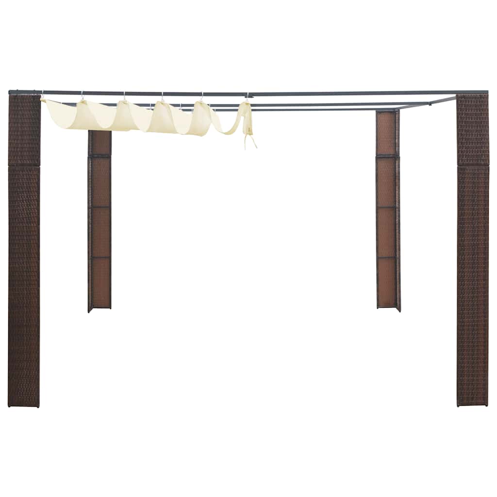 Pavillon mit Dach Poly Rattan 300x300x220 cm Braun und Creme