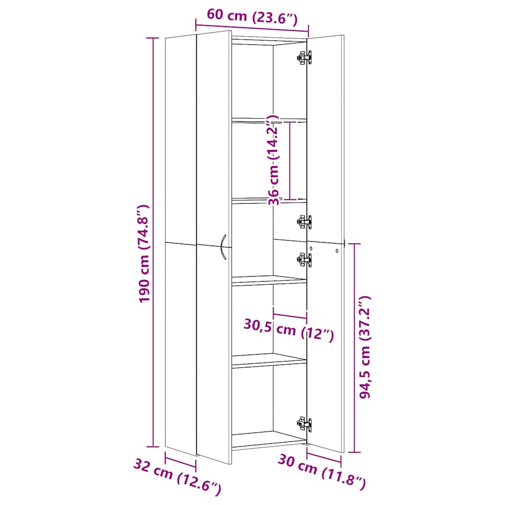 TV-Schrank Weiß 60x32x190 cm Holzwerkstoff