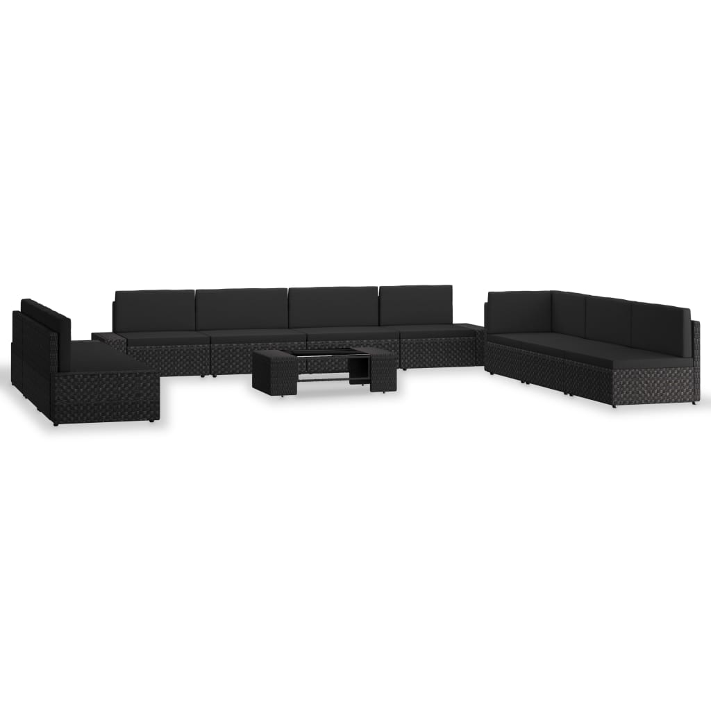 10-tlg. Garten-Lounge-Set Poly Rattan Schwarz