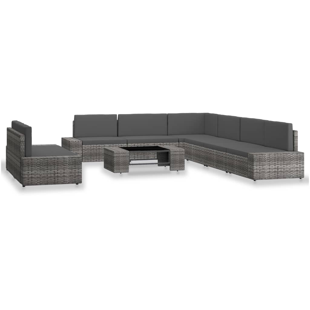 9-tlg. Garten-Lounge-Set Poly Rattan Grau