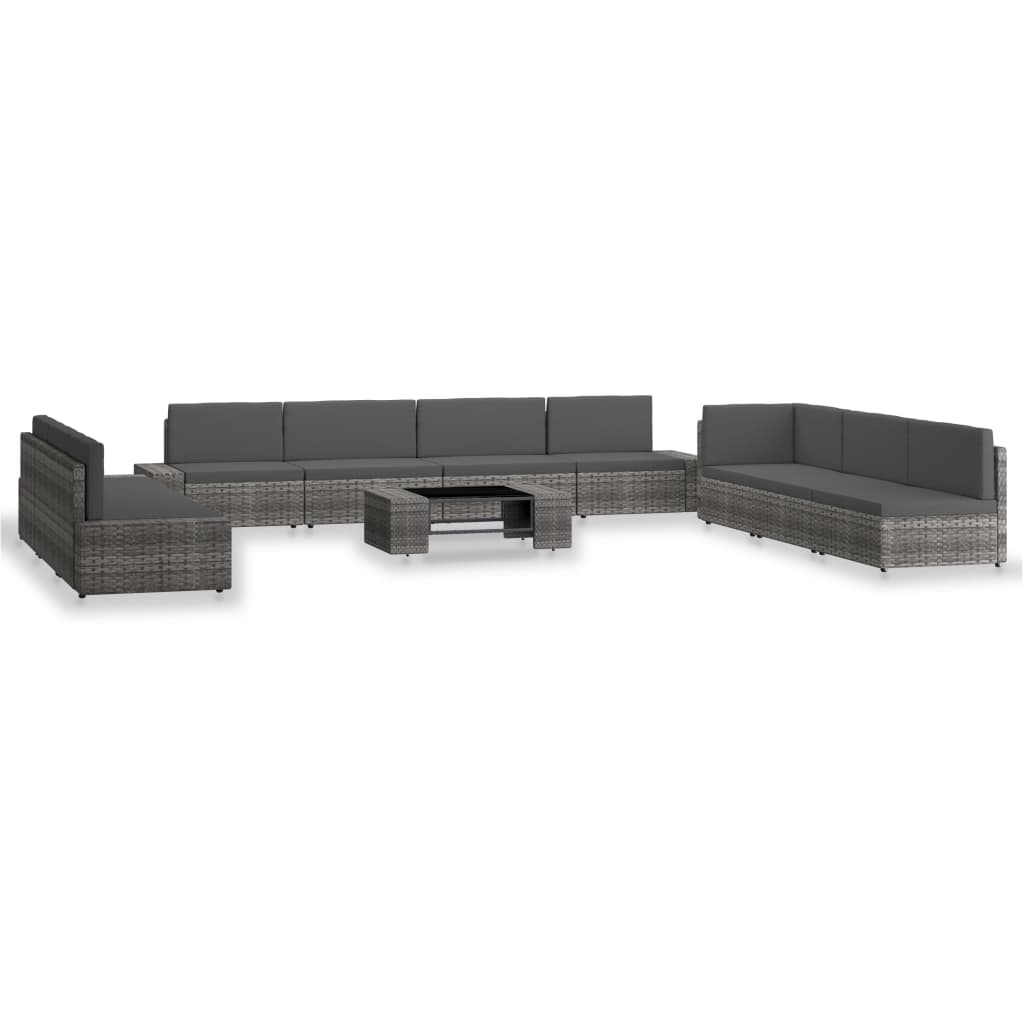 10-tlg. Garten-Lounge-Set Poly Rattan Grau
