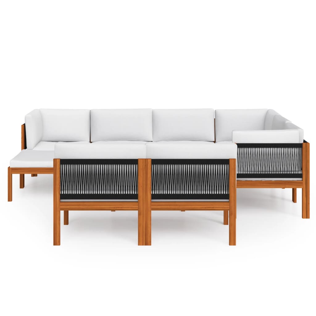 10-tlg. Garten-Lounge-Set mit Kissen Cremefarbenes Holz Akazie & Seil