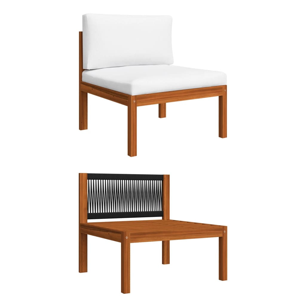 10-tlg. Garten-Lounge-Set mit Kissen Cremefarbenes Holz Akazie & Seil
