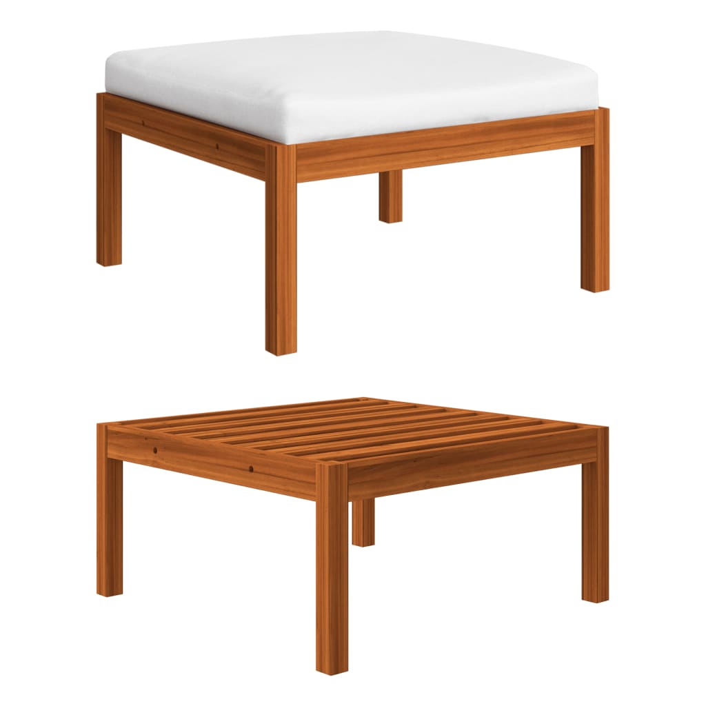 10-tlg. Garten-Lounge-Set mit Kissen Cremefarbenes Holz Akazie & Seil