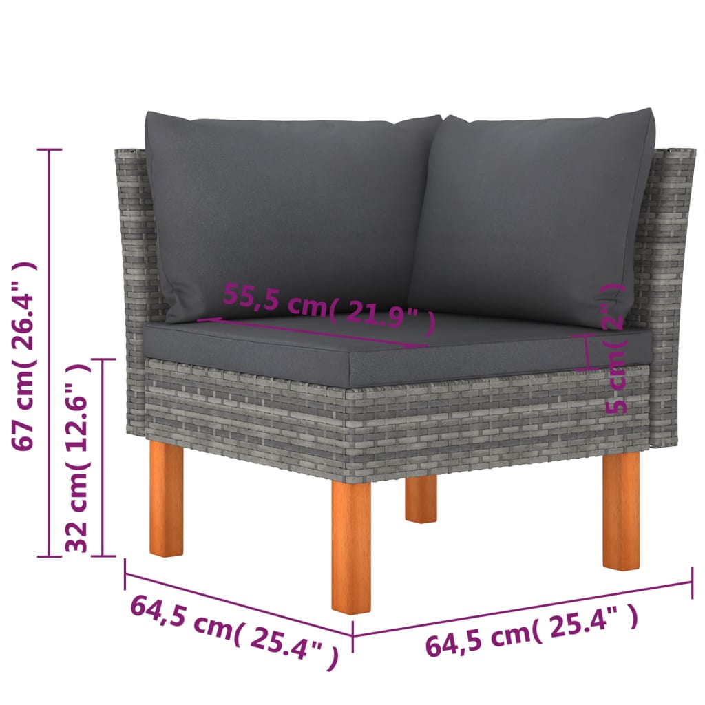 9-tlg. Garten-Lounge-Set mit Kissen Poly Rattan Grau