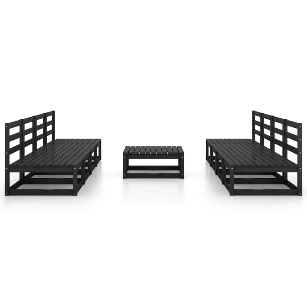 9-tlg. Garten-Lounge-Set Schwarz Massivholz Kiefer