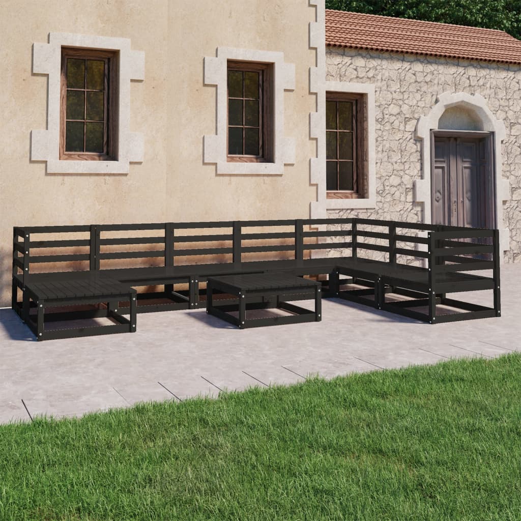 9-tlg. Garten-Lounge-Set Schwarz Massivholz Kiefer