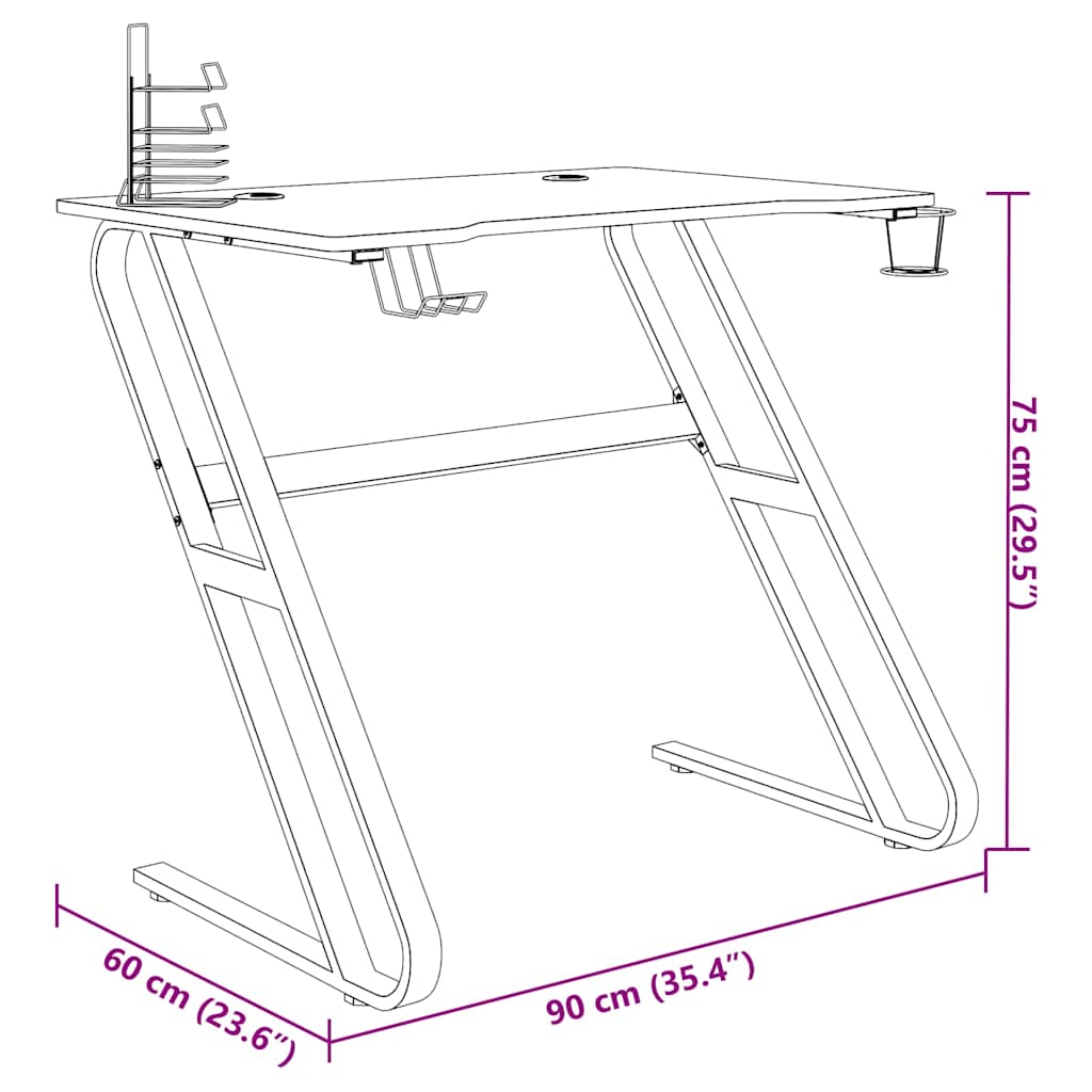 Gaming-Schreibtisch mit ZZ-Gestell Schwarz und Rot 90x60x75 cm