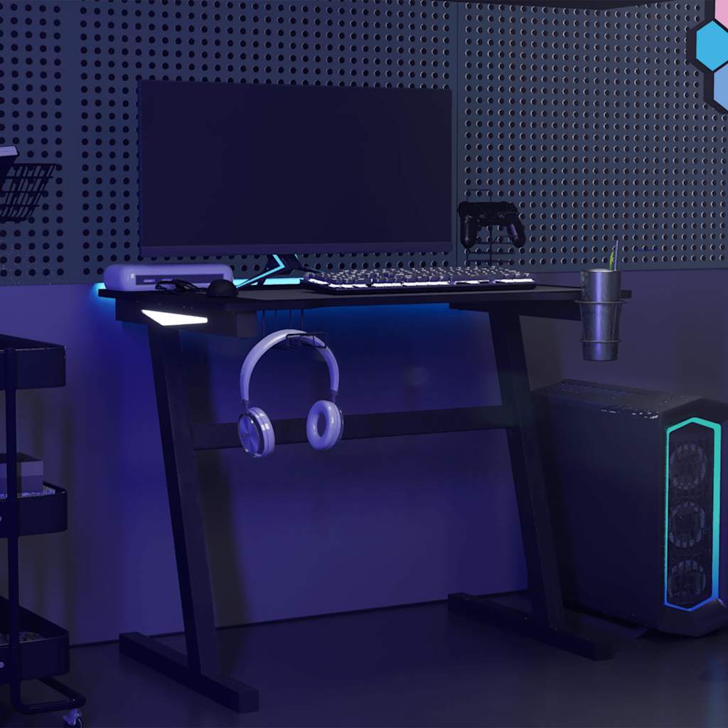 Gaming-Schreibtisch mit LED und Z-Gestell Schwarz 90x60x75 cm