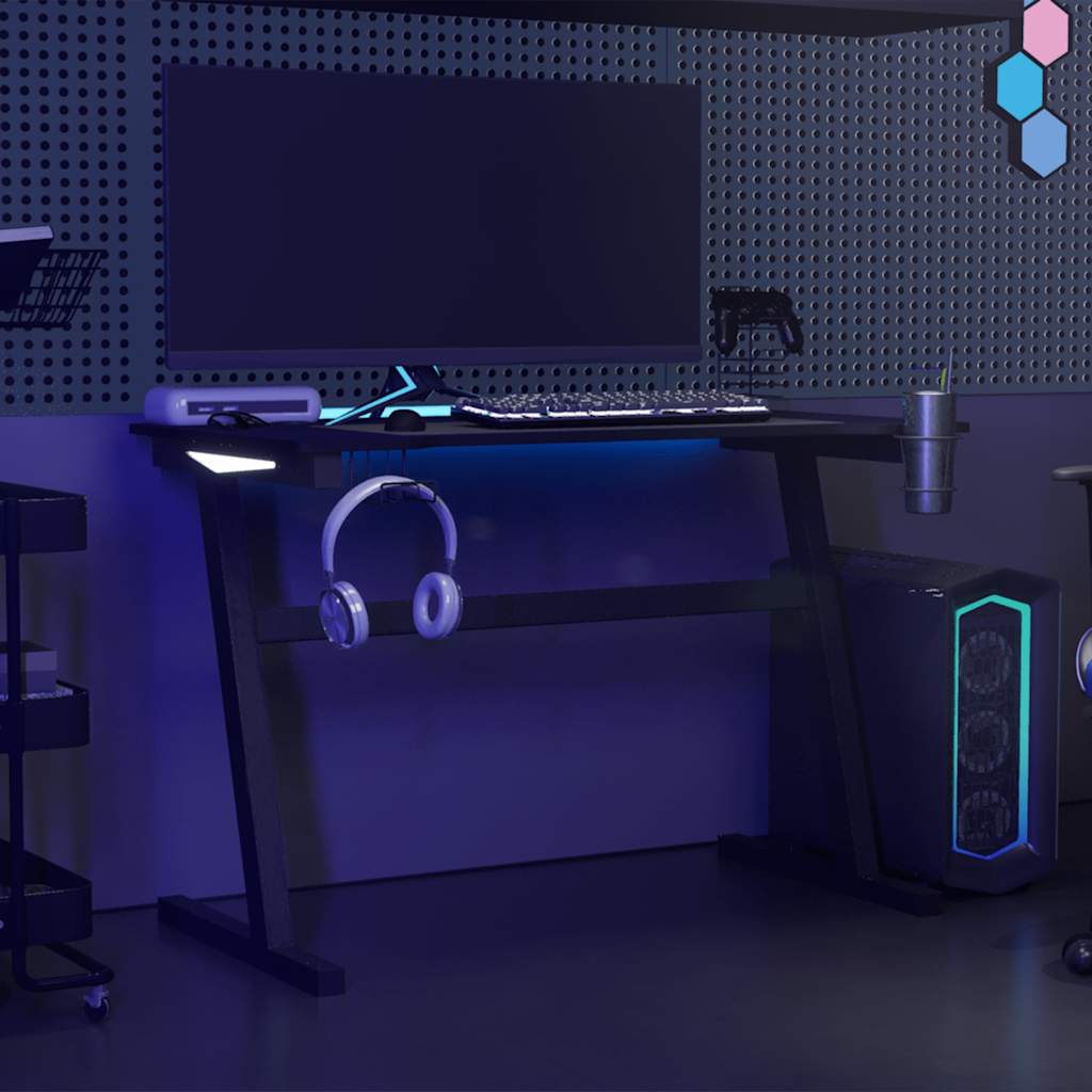 Gaming-Schreibtisch mit LED und Z-Gestell Schwarz 110x60x75 cm