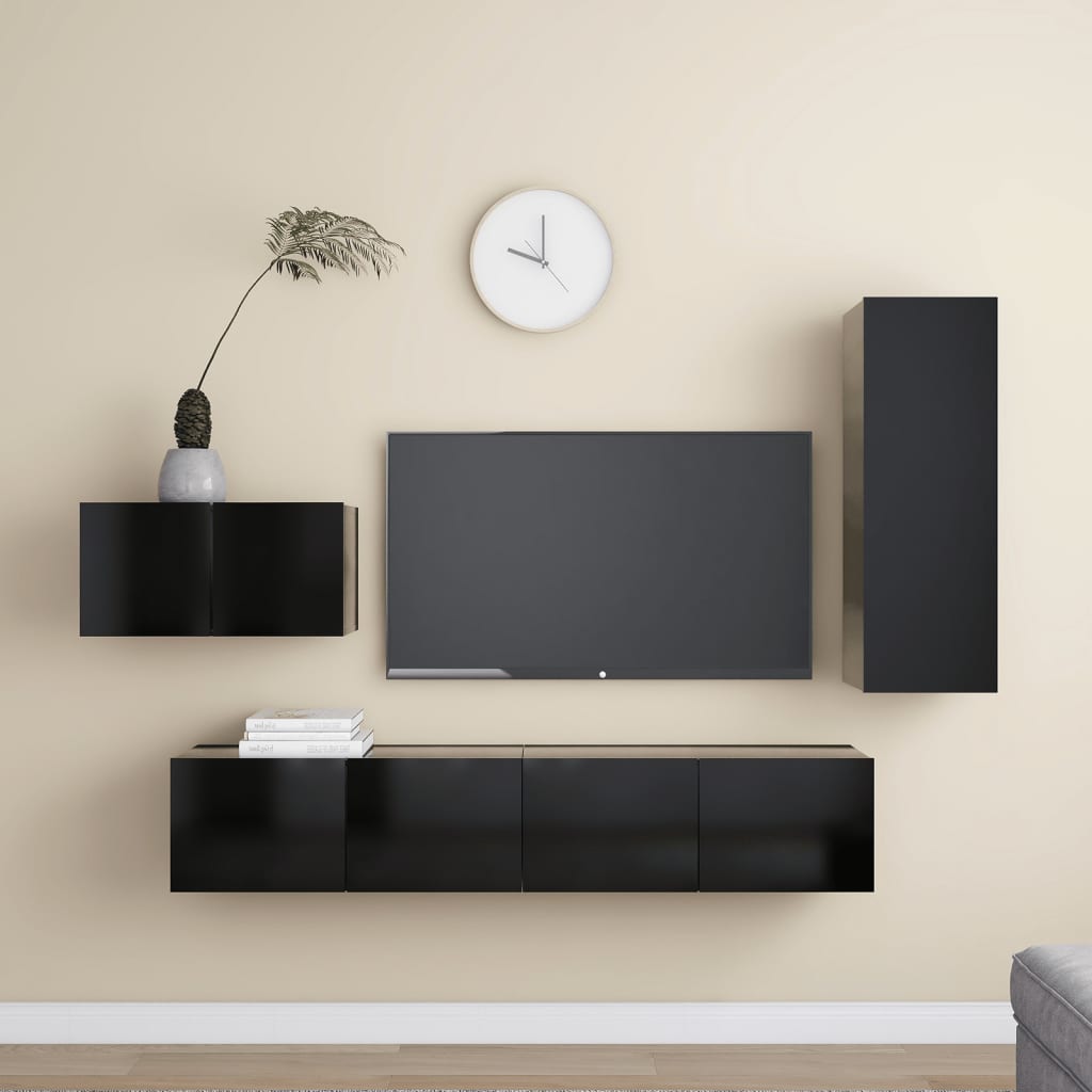 4-tlg. TV-Schrank-Set Schwarz Holzwerkstoff