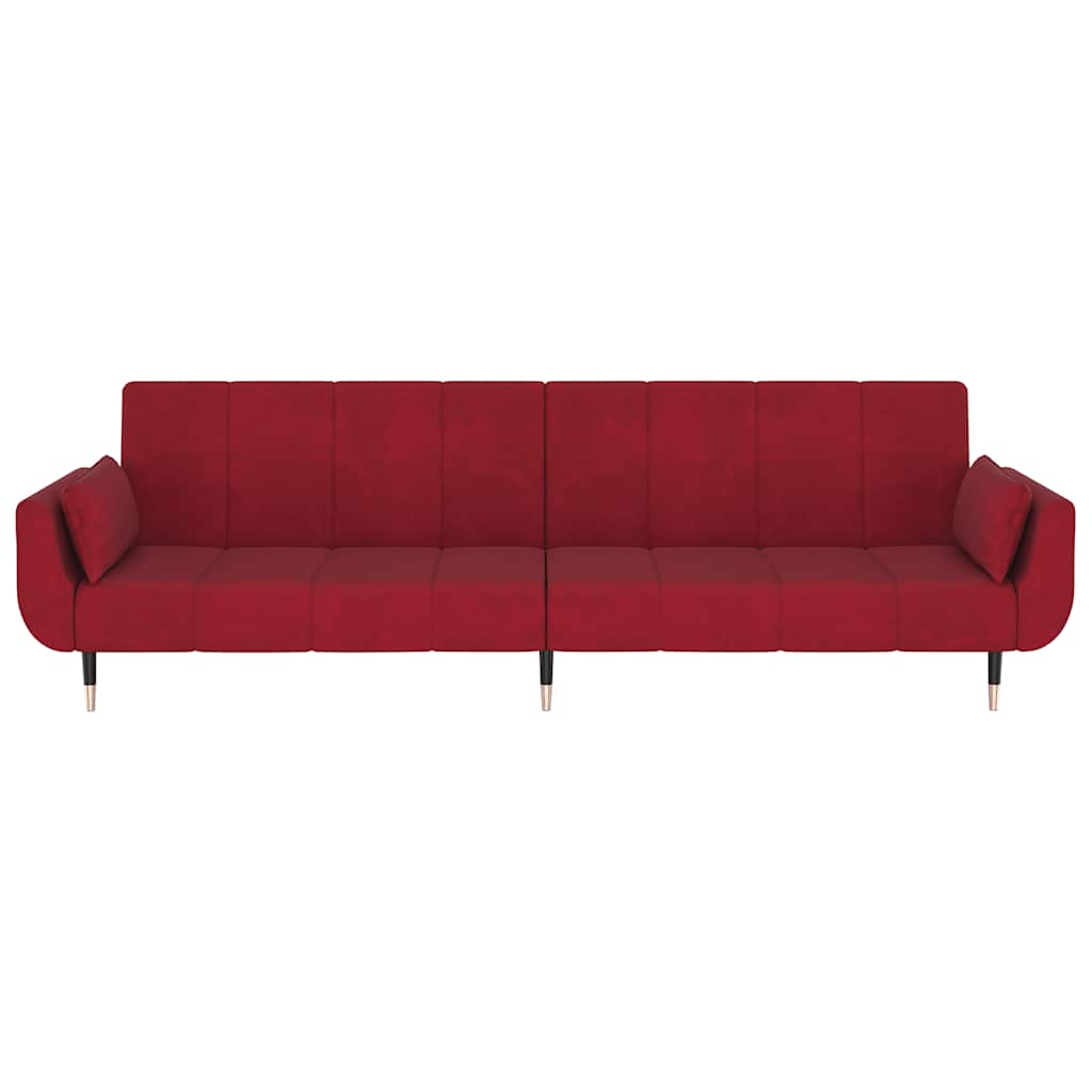 Schlafsofa 2-Sitzer mit 2 Kissen Weinrot Samt