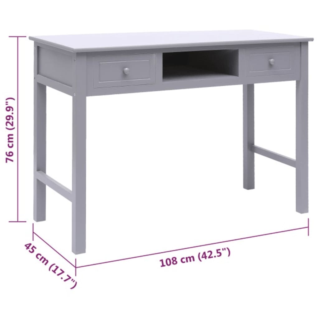 Schreibtisch Grau 108x45x76 cm Massivholz Paulownia