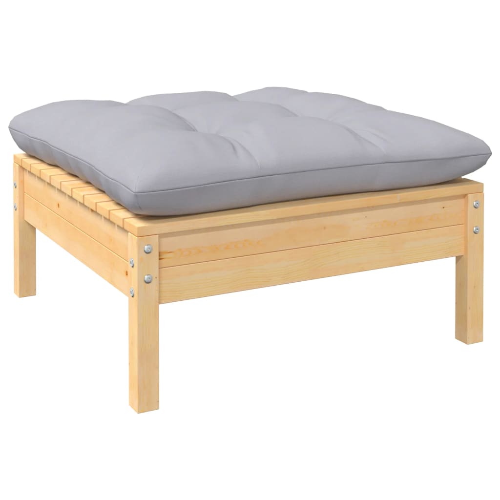 9-tlg. Garten-Lounge-Set mit Grauen Kissen Kiefer Massivholz