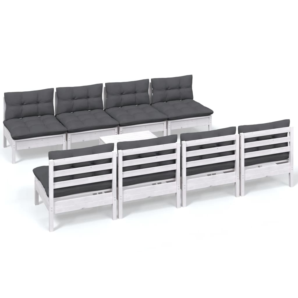 9-tlg. Garten-Lounge-Set mit Kissen Kiefer Massivholz