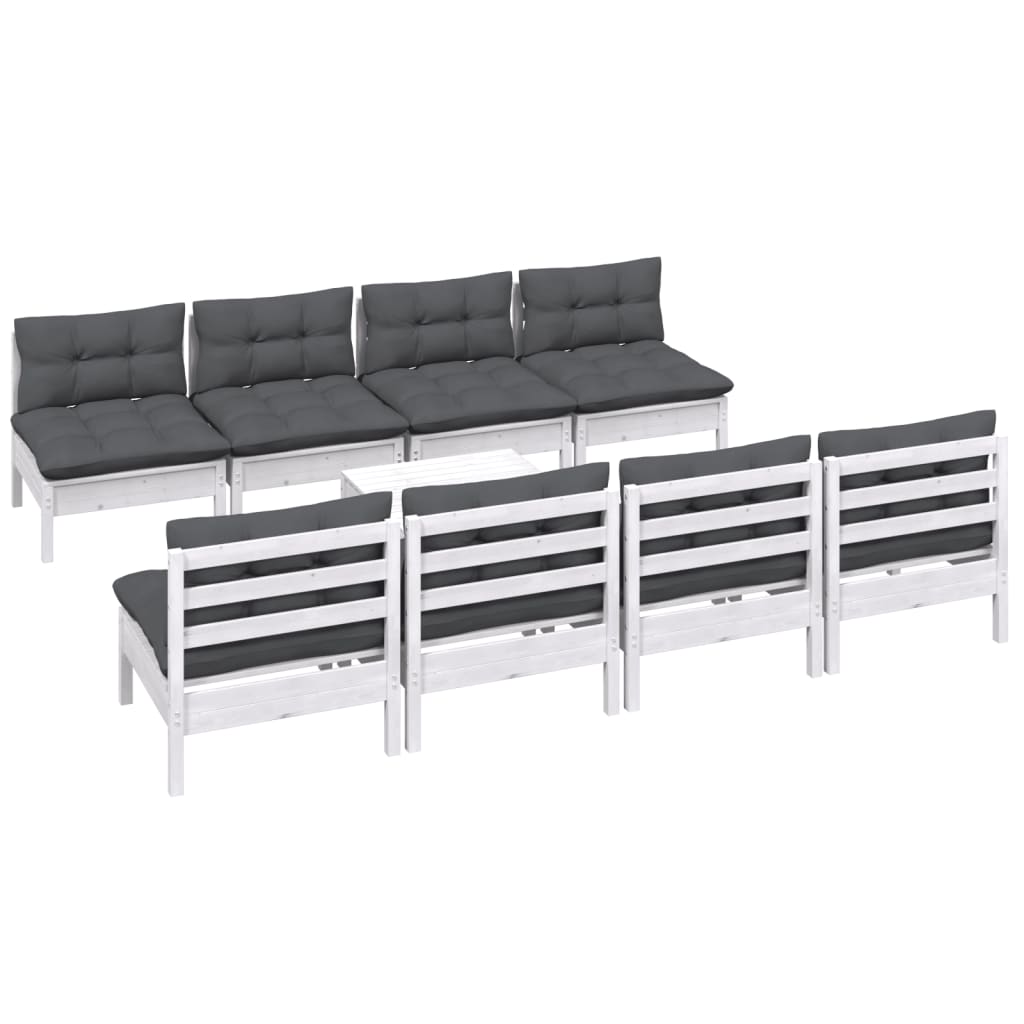 9-tlg. Garten-Lounge-Set mit Kissen Kiefer Massivholz