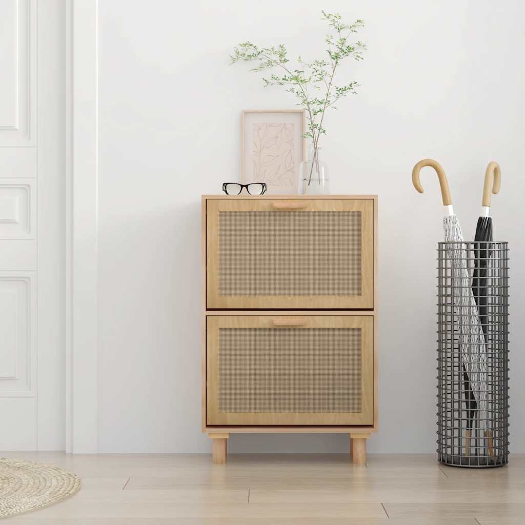 Schuhschrank Braun 52x25x80 cm Holzwerkstoff & Rattan Natur