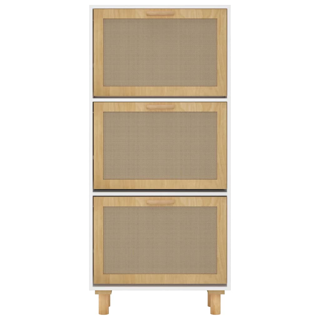 Schuhschrank Weiß 52x25x115 cm Holzwerkstoff & Rattan Natur