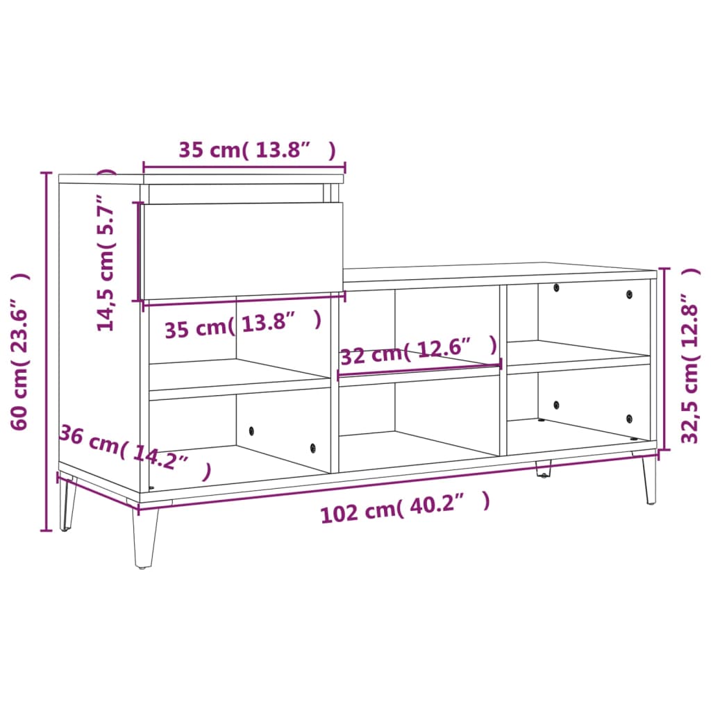 Schuhregal Sonoma-Eiche 102x36x60 cm Holzwerkstoff