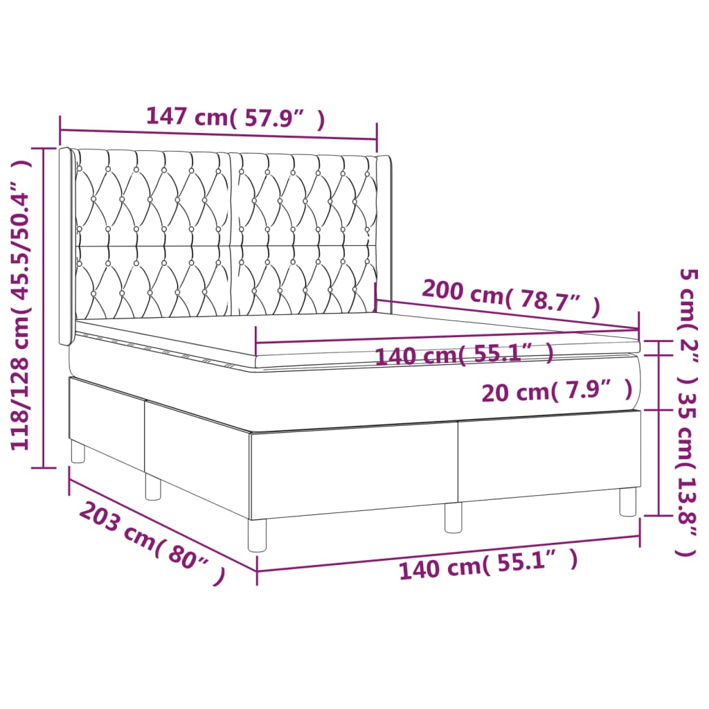 Boxspringbett mit Matratze Schwarz 140x200 cm Stoff