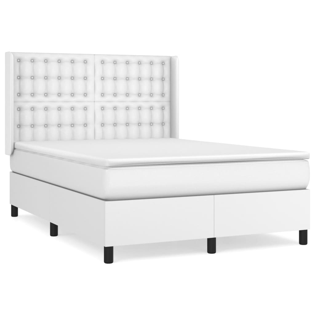 Boxspringbett mit Matratze Weiß 140x190 cm Kunstleder