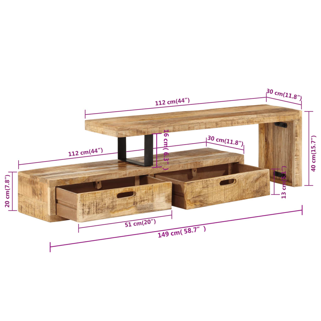 TV-Ständer (118–200) x 30 x 40 cm Massivholz Mango