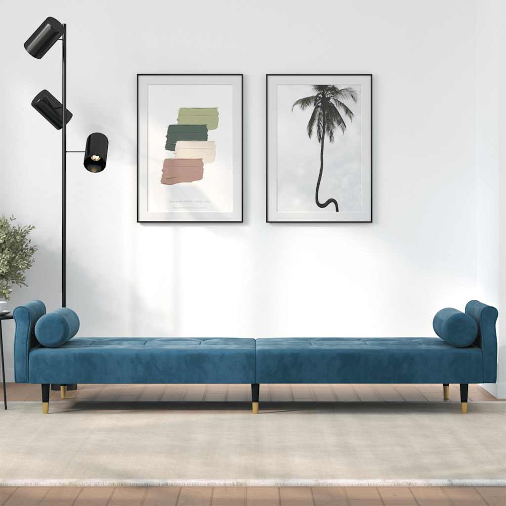 Schlafsofa mit Kissen Blau Samt