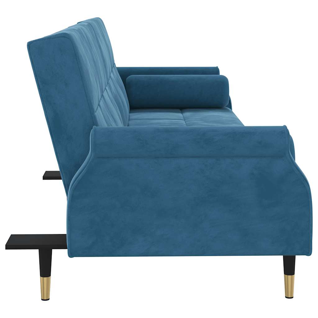 Schlafsofa mit Kissen Blau Samt