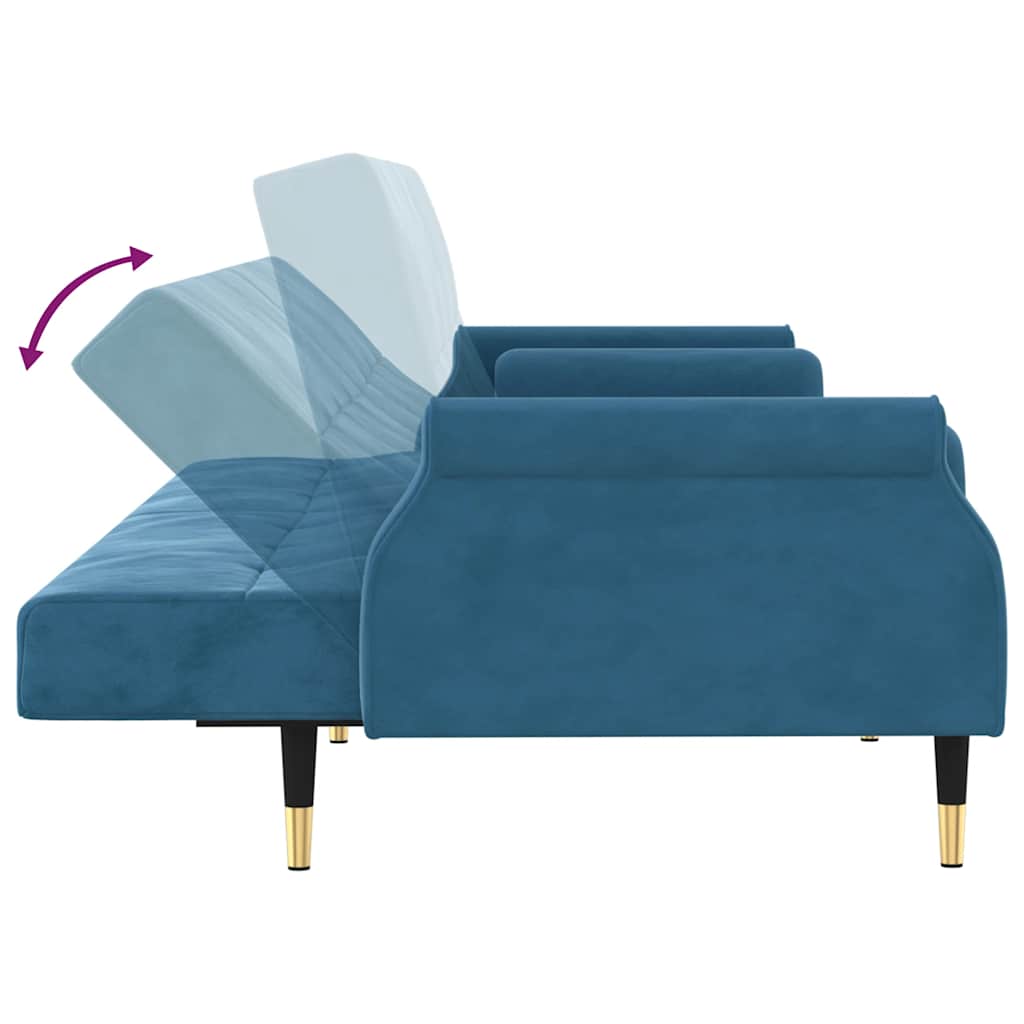 Schlafsofa mit Kissen Blau Samt