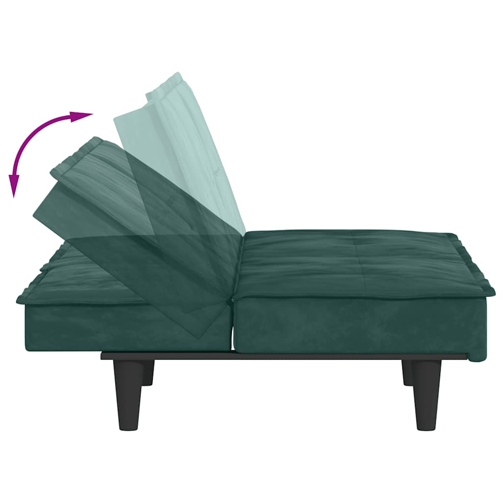 Schlafsofa mit Getränkehaltern Dunkelgrün Samt