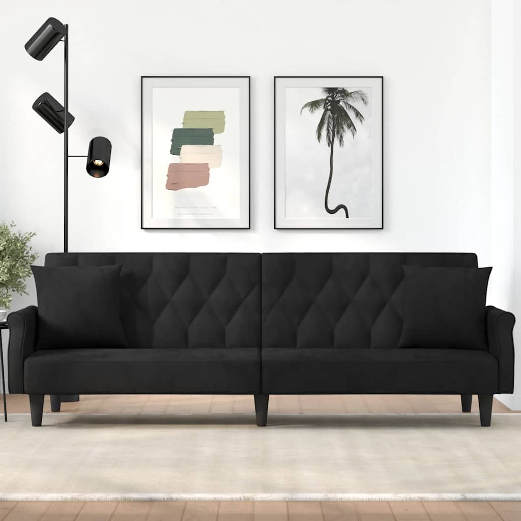 Schlafsofa mit Armlehnen Schwarz Samt