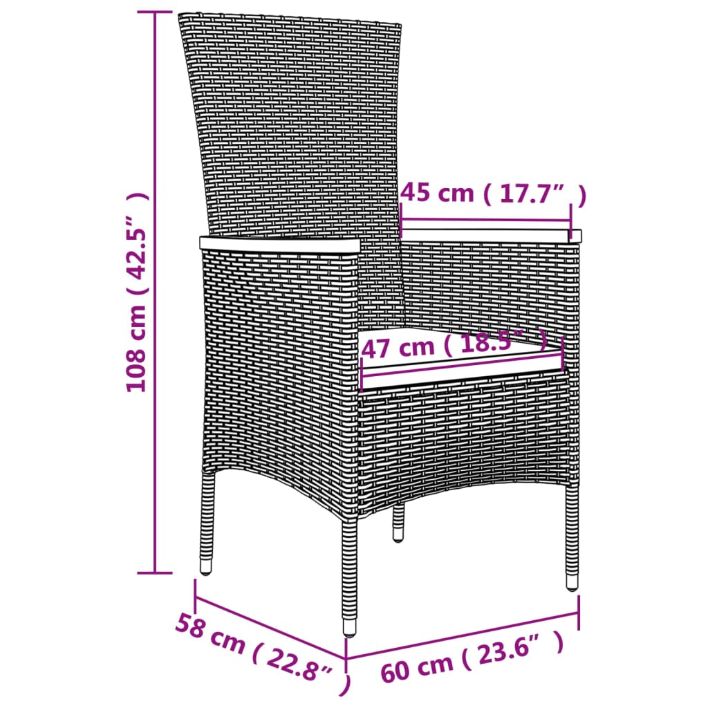 5-tlg. Garten-Essgruppe mit Kissen Schwarz Poly Rattan