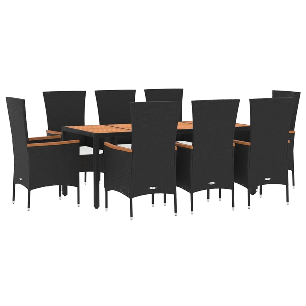 9-tlg. Garten-Essgruppe mit Kissen Schwarz Poly Rattan