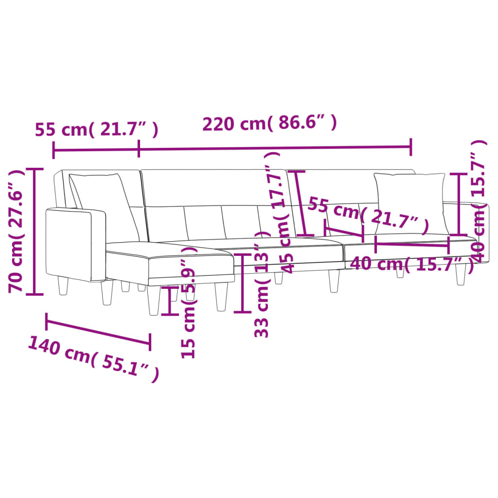 Schlafsofa in L-Form Dunkelgrau 275x140x70 cm Stoff