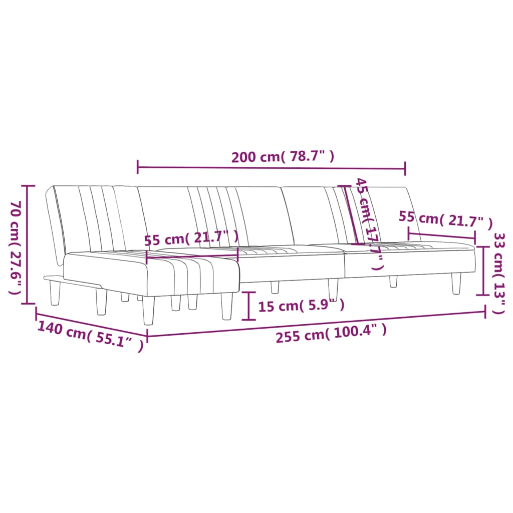 Schlafsofa in L-Form Dunkelgrau 255x140x70 cm Stoff