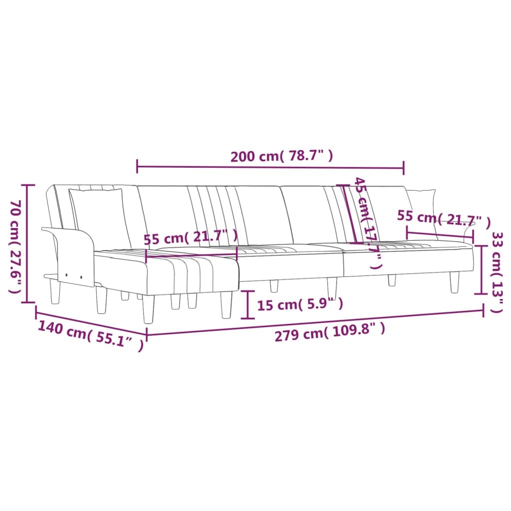 Schlafsofa in L-Form Hellgrau 279x140x70 cm Stoff