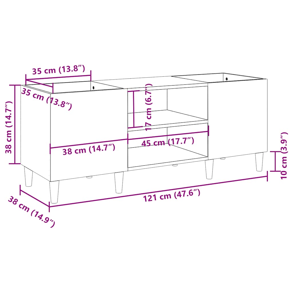Plattenschrank Sonoma-Eiche 121x38x48 cm Holzwerkstoff