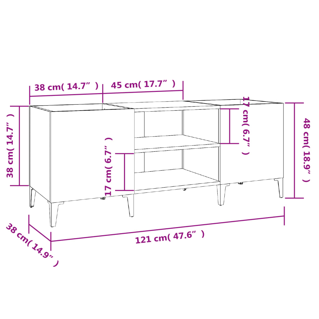 Plattenschrank Braun Eichen-Optik 121x38x48 cm Holzwerkstoff