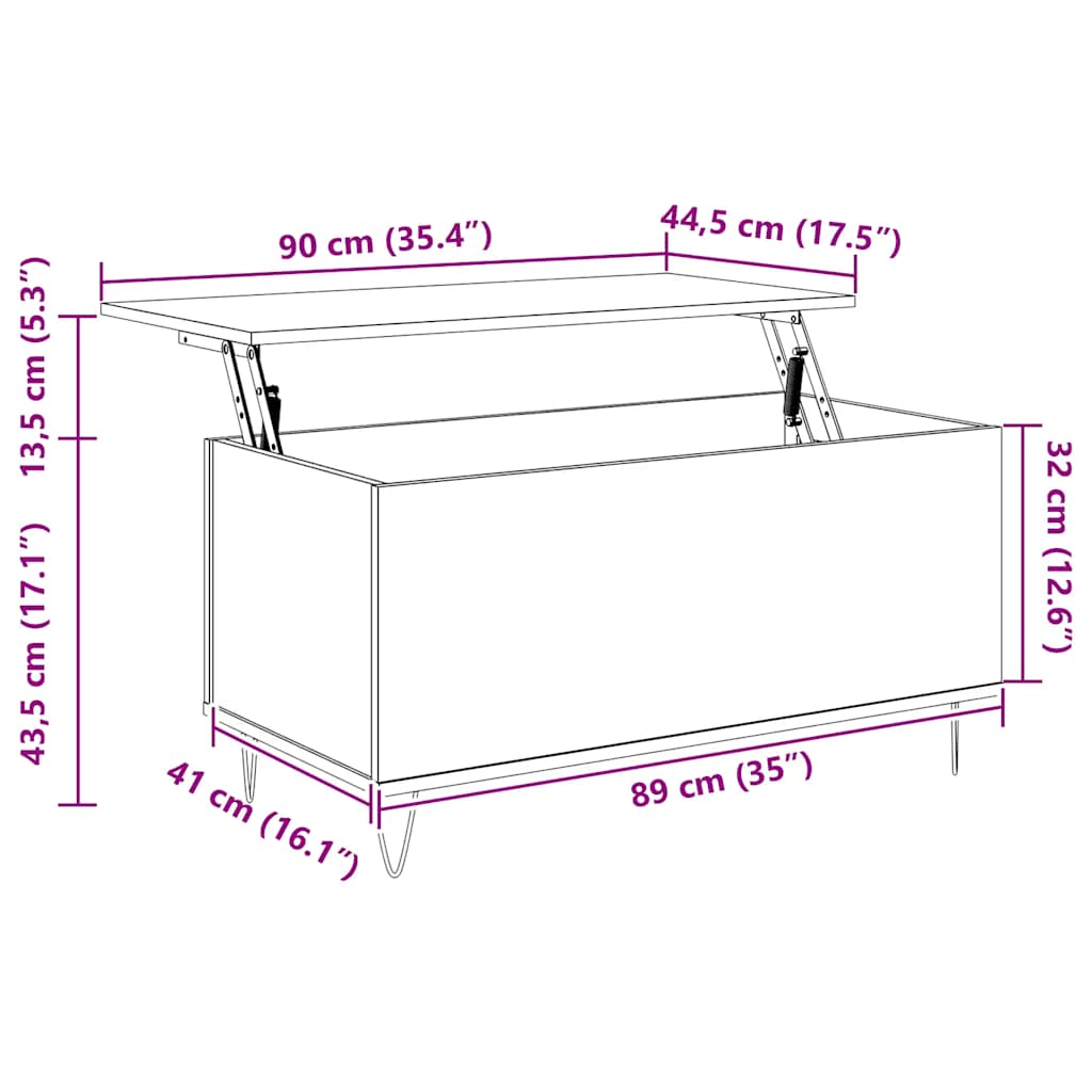 Couchtisch Räuchereiche 90x44,5x45 cm Holzwerkstoff