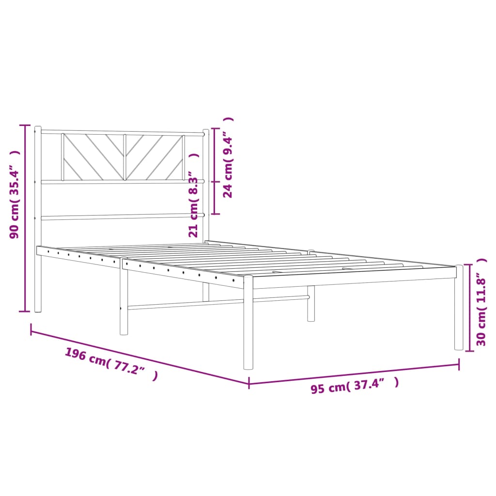 Bettgestell mit Kopfteil Metall Schwarz 90x190 cm