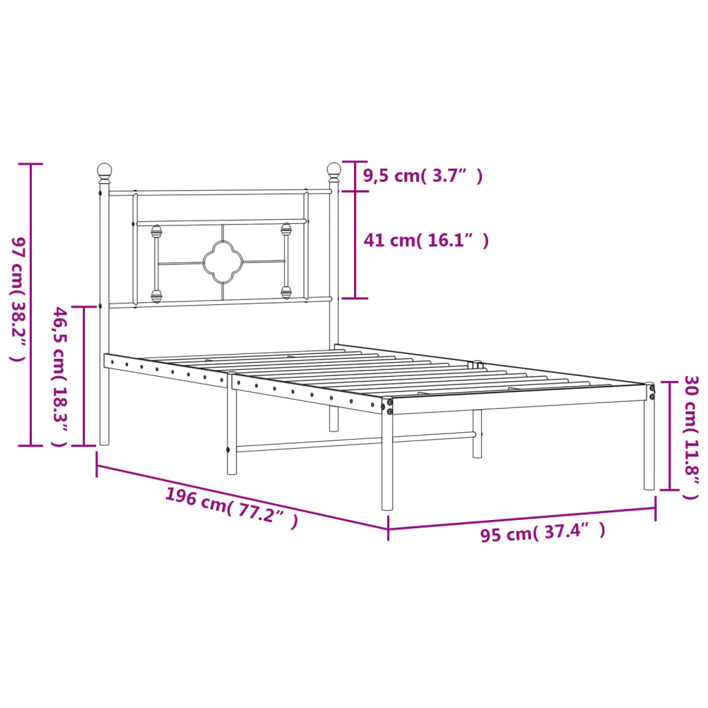 Bettgestell mit Kopfteil Metall Schwarz 90x190 cm