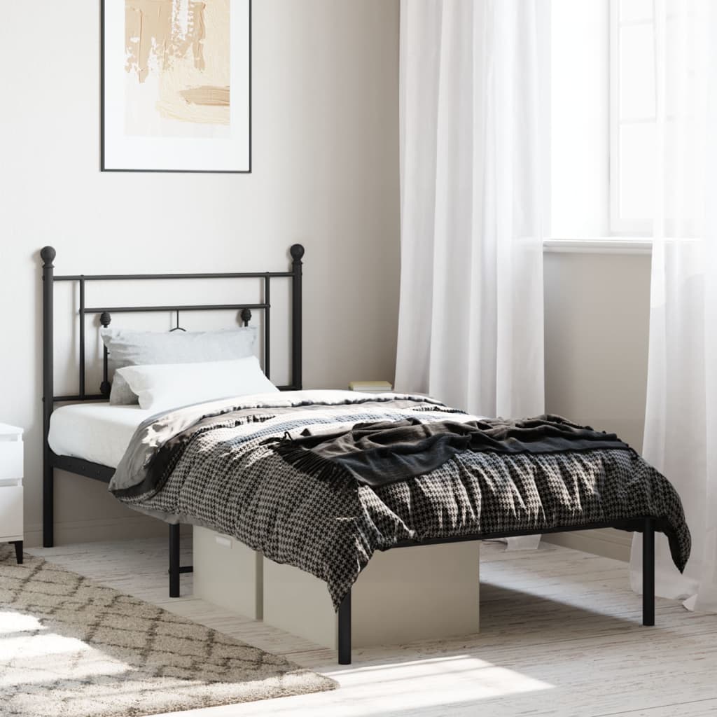 Bettgestell mit Kopfteil Metall Schwarz 90x190 cm