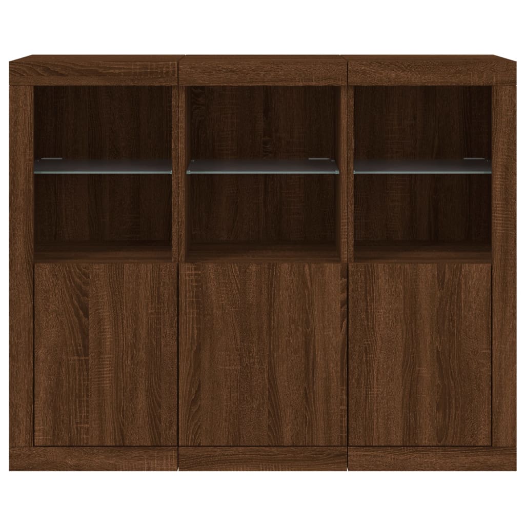 Sideboards mit LED-Leuchten 3 Stk. Braun Eichen-Optik