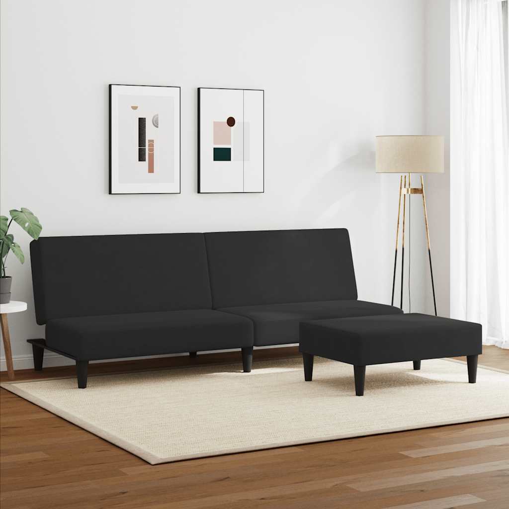 Schlafsofa 2-Sitzer mit Fußhocker Schwarz Samt
