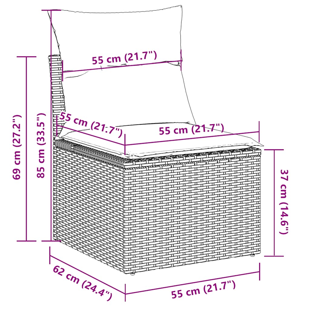 9-tlg. Garten-Sofagarnitur mit Kissen Grau Poly Rattan