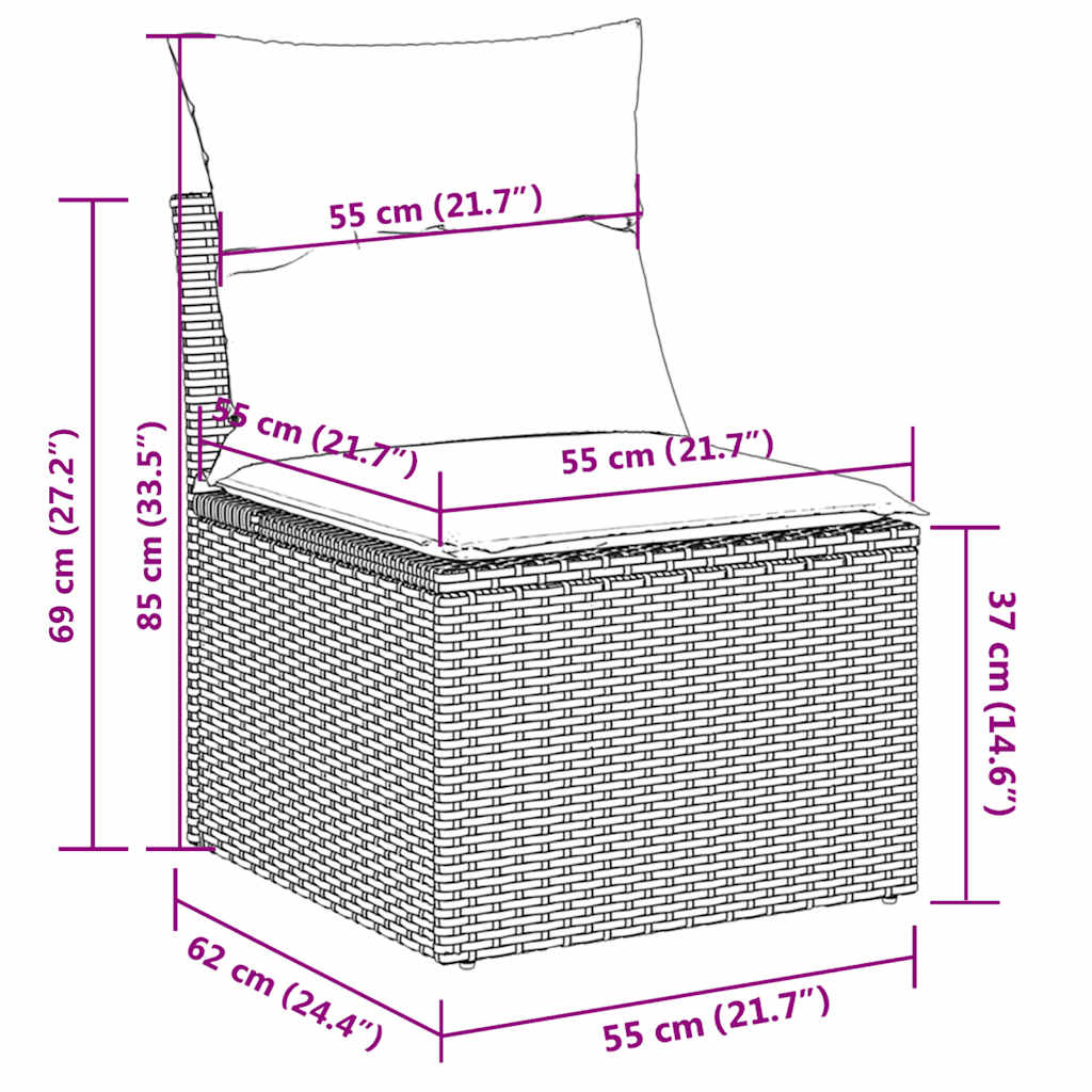 9-tlg. Garten-Sofagarnitur mit Kissen Grau Poly Rattan