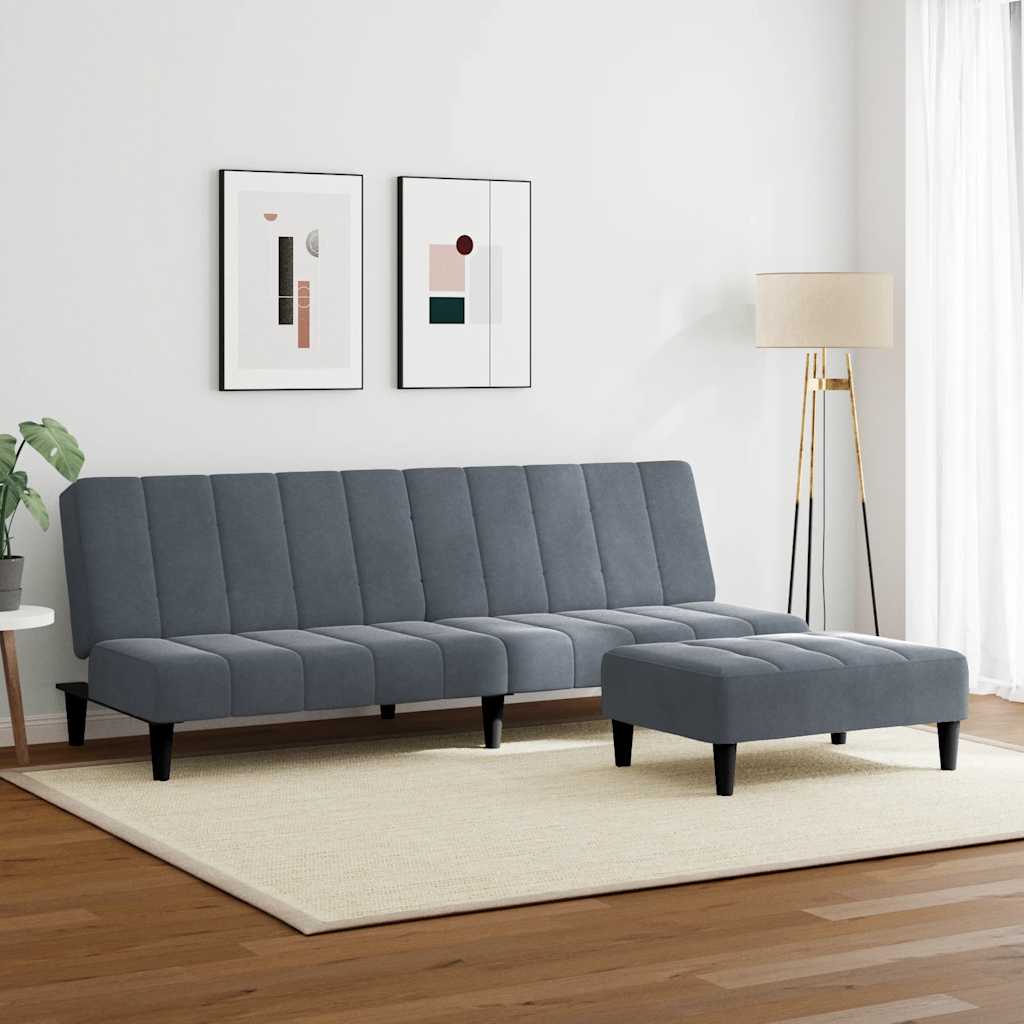 Schlafsofa 2-Sitzer mit Fußhocker Dunkelgrau Samt