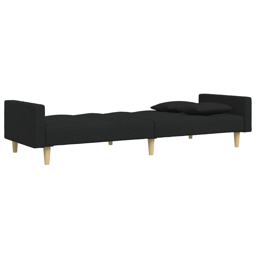 Schlafsofa 2-Sitzer mit Fußhocker Schwarz Stoff