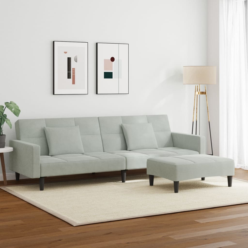 Schlafsofa 2-Sitzer mit Fußhocker Hellgrau Samt